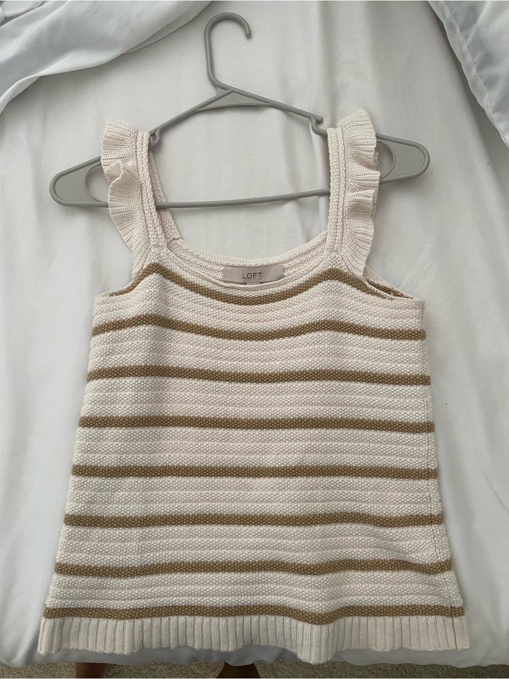LOFT Cream & Tan Striped Knit Shell